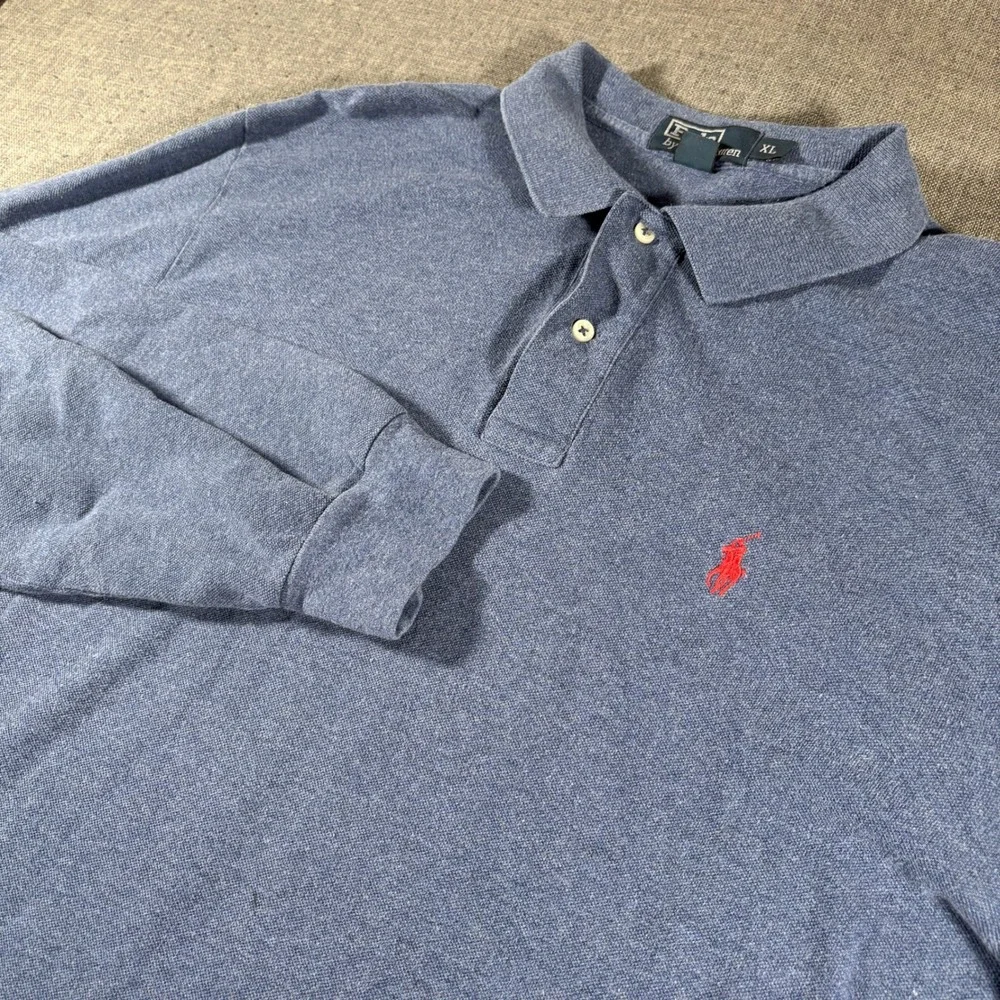 Polo Ralph Lauren Polo Shirt Mens XL Blue Long Sleeve Red Pony Logo Cotton Pique